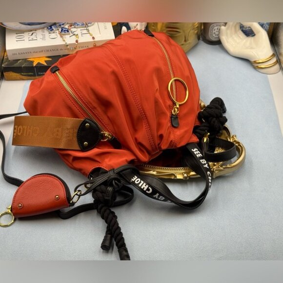 🆕 SEE BY CHLOE 🧿 NWOT Mini Flo Shoulder Bag, Red Nylon - Picture 9 of 16